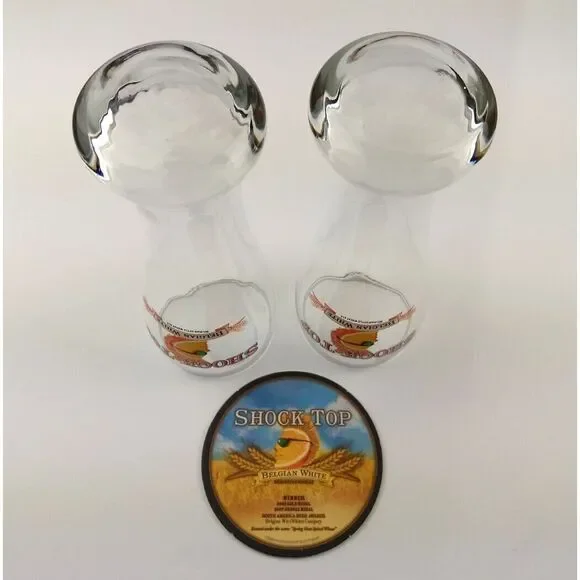 2 - SHOCK TOP BELGIAN WHITE Beer Pilsner Glasses &‎ Vintage Beer Coaster - Picture 11 of 16
